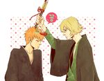  2boys bleach blonde_hair green_eyes katana kim_pang-e kurosaki_ichigo multiple_boys orange_hair short_hair sword urahara_kisuke weapon 