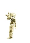  belt chiba_(tibaacss) eevee gen_1_pokemon jacket male_focus monochrome ookido_green pokemon pokemon_(creature) pokemon_(game) pokemon_hgss sepia simple_background spiked_hair white_background 