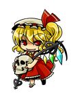  blonde_hair chibi flandre_scarlet full_body glowing glowing_eyes hat laevatein polearm red_eyes shaded_face side_ponytail skull socha solo spear touhou transparent_background weapon wings you_gonna_get_raped 