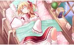  bad_id bad_pixiv_id bed blanket blonde_hair bow closed_eyes gisyo hair_bow lying on_back short_hair sleeping smile solo sunny_milk touhou twintails wings 
