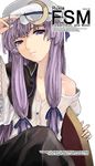  crescent hair_ribbon hat kurokoeda patchouli_knowledge purple_hair ribbon solo touhou 