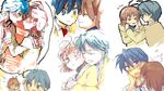  1girl :&lt; antenna_hair artist_request blue_eyes blue_hair blush brown_eyes brown_hair cheek_pinching clannad closed_eyes couple face-to-face furukawa_nagisa hetero hikarizaka_private_high_school_uniform hug imagining kiss noses_touching oekaki okazaki_tomoya one_eye_closed pinching school_uniform serafuku 