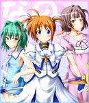  arms_behind_back bad_id bad_pixiv_id blush crossover haruue_erii highres ihara_natsume lyrical_nanoha mahou_shoujo_lyrical_nanoha mahou_shoujo_lyrical_nanoha_the_movie_1st multiple_girls omamori_himari raising_heart shizuku_(omamori_himari) smile takamachi_nanoha to_aru_kagaku_no_railgun to_aru_majutsu_no_index 