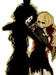  1girl afro bad_id bad_pixiv_id black_hair blonde_hair brook hat hiroshi_kichi one_piece scar short_hair skeleton stitches top_hat tuxedo victoria_cindry zombie 