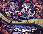  ex-keine hat ideolo kamishirasawa_keine lavender_hair looking_at_viewer multiple_girls outstretched_arms puffy_short_sleeves puffy_sleeves red_eyes scroll short_sleeves tate_eboshi text_focus touhou 