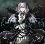  doll_joints dress frills hairband looking_at_viewer mtyy purple_eyes rozen_maiden silver_hair solo suigintou wings 