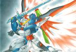  destiny_gundam gundam gundam_seed gundam_seed_destiny marker_(medium) mecha nib_pen_(medium) no_humans solo space sword traditional_media weapon 