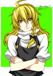  ahoge bad_id bad_pixiv_id blonde_hair braid crossed_arms kirisame_marisa long_hair ogera_okera smirk solo touhou yellow_eyes 