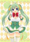  apron bad_id bad_pixiv_id blue_eyes bow food fruit maid melon-chan melonbooks personification ribbon sakurai_unan solo thighhighs twintails v white_legwear yellow_bow 