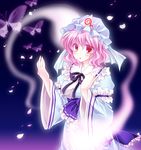  bikuto_ryuu bow bug butterfly ghost hat insect japanese_clothes petals pink_eyes pink_hair saigyouji_yuyuko solo touhou 