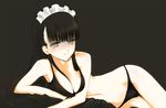  bad_id bad_pixiv_id bikini black_hair breasts cleavage copyright_request empty_eyes kawanakajima large_breasts long_hair maid_headdress simple_background smile solo swimsuit 