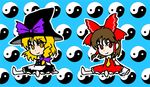  2girls animated animated_gif female hakurei_reimu kirisame_marisa looking_at_viewer multiple_girls pangko smile smooooch touhou yin_yang 