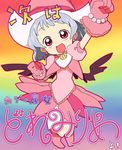  cosplay harukaze_doremi harukaze_doremi_(cosplay) hat kintaro magical_girl ojamajo_doremi parody pink_hat pun rainbow_background remilia_scarlet solo touhou translated 