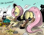  angel_(mlp) anus bottomless broom butt clothed clothing edit equine female feral fluttershy_(mlp) friendship_is_magic hair half-dressed horse john_joseco lagomorph legwear maid maid_outfit maid_uniform mammal my_little_pony pegasus pink_hair pony pussy rabbit solo stockings trash uniform upskirt wings 