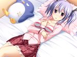  bed blue_hair bra game_cg kudo_nono mirai_nostalgia purple_eyes purple_software siki twintails underwear 