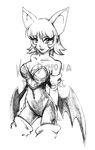  annoying_watermark black_and_white breasts cleavage clothed clothing female gloves human humanized mammal monochrome navel plain_background rouge_the_bat sega solo sonic_(series) vay_demona watermark white_background wings 