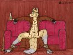  ace_stryker alcohol anthro balls beverage canine coyote gun hunter male mammal penis penis_tip pinup pose ranged_weapon sheath shotgun sofa solo solotongue tongue trenchcoat weapon western 
