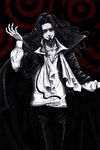  cape dark demon edmond_dantes gankutsuou heterochromia highres long_hair male male_focus monochrome pointy_ears 