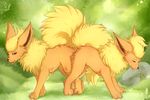 absurd_res blackfury canine duo eeveelution eyes_closed female feral flareon grass hi_res knotting male mammal nature nintendo pok&#233;mon pok&eacute;mon rock saliva sex shivering standing straight tail tied tongue tongue_out video_games 