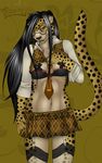  anthro areola black_hair blue_eyes breasts cheetah cleavage clothed clothing eyewear feline female glasses gothhana hair legwear long_black_hair long_hair looking_at_viewer lorena mammal necktie nipple_tape pinup pose raised_shirt seductive skirt solo statik stockings teasing 