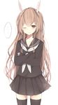  ... aisaka_taiga animal_ears black_outfit blush brown_eyes brown_hair bunny_ears crossed_arms kemonomimi long_hair long_sleeves school_uniform simple_background solo thighhighs toradora! uniform white_background wink 