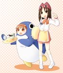  animal_costume azumanga_daiou bird cup hat highres kasuga_ayumu mihama_chiyo miiyon multiple_girls penguin penguin_costume teacup tray tripping waitress 