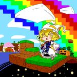  blonde_hair blush chen chibi creeper crossover jack-o'-lantern minecraft multiple_girls pumpkin rainbow short_hair touhou yakumo_ran yakumo_yukari yellow_eyes yuuki_(yukigeshou_hyouka) 