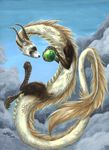  arylkia asian chinese_dragon cloud clouds crystal_ball dragon feral ferret fur horn hovering hybrid mammal mustelid pearl scales scalie sky solo sphere tail yellow_fur yellow_scales 