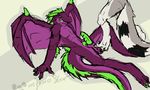  ball_fondling balls canine cbt cock_and_ball_torture dragon duo female genichi green_hair green_penis grey grey_body hair male mammal pain penis purple purple_body simple_background simpli_blackground wings wolf xywolf_(artist) xywolf_(character) 