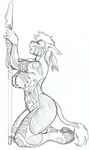  big_breasts bovine breasts cow female hair hooves mocha muscles muscular_female nipples polearm short_hair solo spear strider_orion tribal 