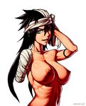  black_hair bleach green_eyes large_breasts sefuart shiba_kuukaku smirk 