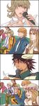  4koma 6+boys antonio_lopez barnaby_brooks_jr beanie blonde_hair blue_eyes blue_jacket blush bomber_jacket brown_eyes brown_hair bruce_lee's_jumpsuit comic dark_skin detached_sleeves dress earrings embarrassed facial_hair flustered gaijin_4koma glasses green_eyes hair_ornament hairclip hat highres huang_baoling ivan_karelin jacket jewelry kaburagi_t_kotetsu karina_lyle keith_goodman letterman_jacket ma-ho microphone multiple_boys multiple_girls music nathan_seymour necklace necktie parody pink_hair purple_jacket red_jacket short_hair singing sleeveless sleeveless_dress stubble sweatdrop tiger_&amp;_bunny vest waistcoat 