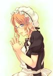  blue_eyes blush face glasses hands hands_together hat maid open_mouth orange_hair original own_hands_together smile solo zama_masaaki 