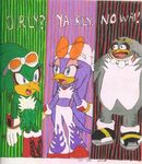  2006 ? albatross avian babylon_rogues bandanna beak bird blue_eyes boots chest_tuft clothing eyewear female fur gloves goggles green green_body grey grey_body hawk jet_the_hawk male meme midriff necklace no_wai orly pants pattern_background purple purple_body sega shocked sonic_(series) sonic_riders storm_the_albatross sunglasses swallow_(bird) tuft wave_the_swallow yarly 