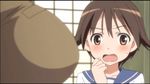  animated animated_gif blush bounce bouncing_breasts breasts brown_eyes brown_hair charlotte_e_yeager gif lowres miyafuji_yoshika sailor sailor_uniform short_hair strike_witches surprise surprised 