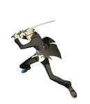  fighting_stance highres katana male_focus narukami_yuu official_art persona persona_4 persona_4:_the_ultimate_in_mayonaka_arena school_uniform silver_hair soejima_shigenori solo sword weapon 