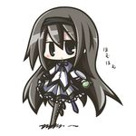  akemi_homura aoblue black_hair blush chibi hairband homu long_hair mahou_shoujo_madoka_magica pantyhose solo 