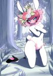  1girl blue_eyes furry high_heels nude rabbit red_hair short_hair solo unousaya 