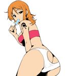  ass blurry butt_crack eating food hairu nami_(one_piece) one_piece orange_hair popsicle solo tattoo third-party_edit white_background 