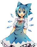  bad_id bad_pixiv_id blue_dress blue_eyes blue_hair bow cirno dress hair_bow open_mouth shirt short_hair smile solo touhou wings wiriam07 