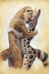  duo eye_contact eyes_closed feline female hibbary hug linsang mammal mongoose nude smile standing tail 