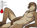  anthro biceps ear_piercing eyebrow_piercing facial_piercing flaccid fur kiva looking_at_viewer male mammal muscles mustelid navel navel_piercing necklace nude otter pecs penis piercing pose sheath solo thermometer tsaiwolf yellow_eyes 