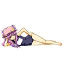  barefoot crescent hand_on_hip hat hips hota long_hair lying on_side one-piece_swimsuit patchouli_knowledge pink_hair ribbon school_swimsuit sketch solo swimsuit touhou 