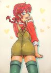  &lt;&gt;_(3623rock) 1girl alternate_costume bandana bandanna blue_eyes braid disguise dress fang heart hibiki_yoiko highres looking_back open_mouth ranma_1/2 red_hair thighhighs traditional_media twin_braids 