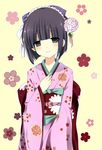  bad_id bad_pixiv_id black_eyes black_hair floral_print ichigo_miruku ikoku_meiro_no_croisee japanese_clothes kimono short_hair solo yune_(ikoku_meiro_no_croisee) 