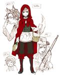  apron basket boots bottle bow cape claude_faustus cross-laced_footwear glasses gun hannah_annafellows hood kuroshitsuji lace-up_boots little_red_riding_hood little_red_riding_hood_(cosplay) lucka_macken mob_cap pants red_cape sketch toboso_yana waistcoat weapon 