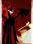  aku alicorn applejack_(mlp) blonde_hair equine friendship_is_magic green_eyes hair hat horn horse katana modern-warmare my_little_pony pony samurai_jack size_difference sword weapon wings 