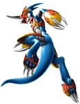  claws clothing digimon dragon flamedramon hindpaw jumping karabiner male open_mouth paws red_eyes scalie shirt solo tail 