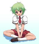  bad_id bad_pixiv_id baka_to_test_to_shoukanjuu blush brown_eyes fang green_hair kudou_aiko school_uniform shira-nyoro short_hair solo 