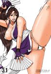  breasts fatal_fury kick kicking king_of_fighters large_breasts papepox2 ponytail pubic_hair shiranui_mai snk solo sweat 